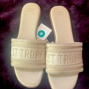 Cream and taupe slide on sandals